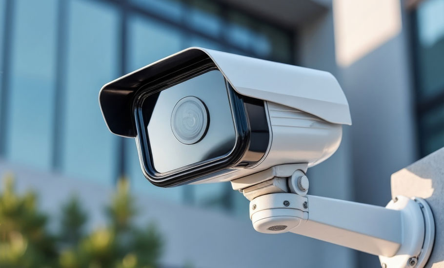 Primer plano de cámara de seguridad de exteriores